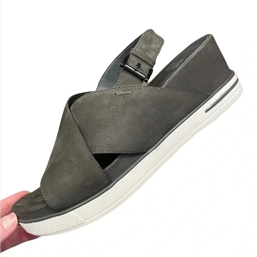 Eileen Fisher “Good” Leather Wedge Platform Sandal 8.5 Crisscross Graphite